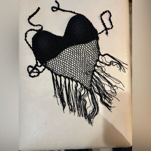 Black Crochet Fringe Top